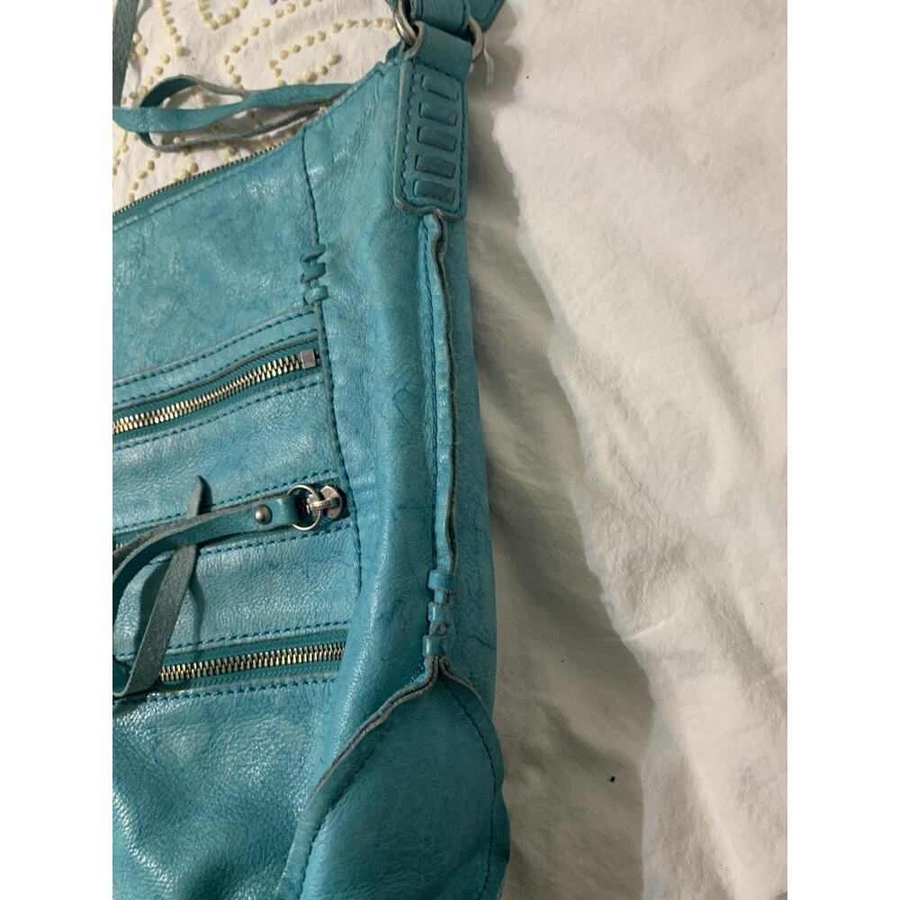 Lucky Brand Turquoise Crossbody Triple Zipper pockets Whipstitch Western Boho - Picture 10 of 12
